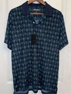 Bonobos Golf Performance Link Polo in Faded Green Argyle - NWT